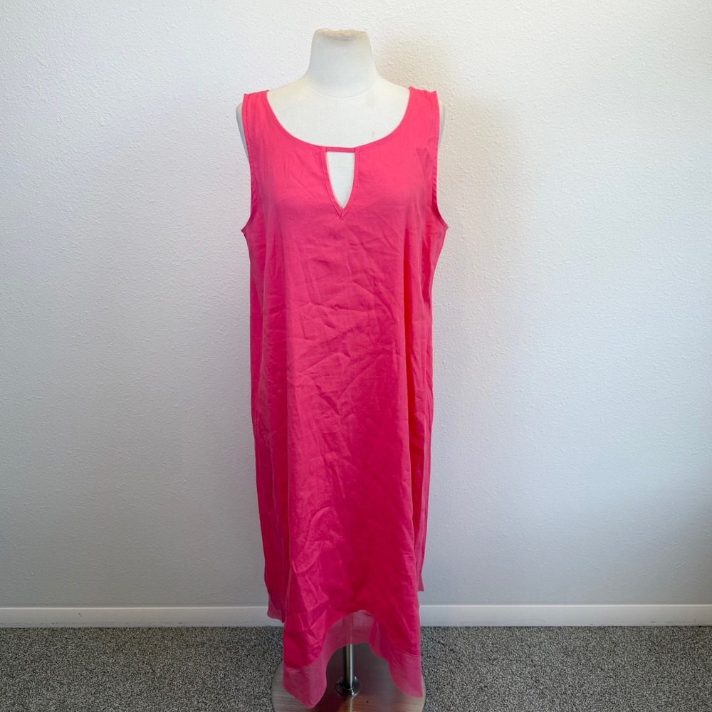 For Cynthia Coral Pink Linen Blend Midi Dress Womens Large‎ Resort Vacation